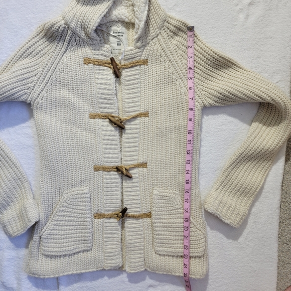 Sao Paulo Wool Blend Hooded Cardigan Sweater Fleece Lined Wood Toggle Buttons S - Picture 12 of 12